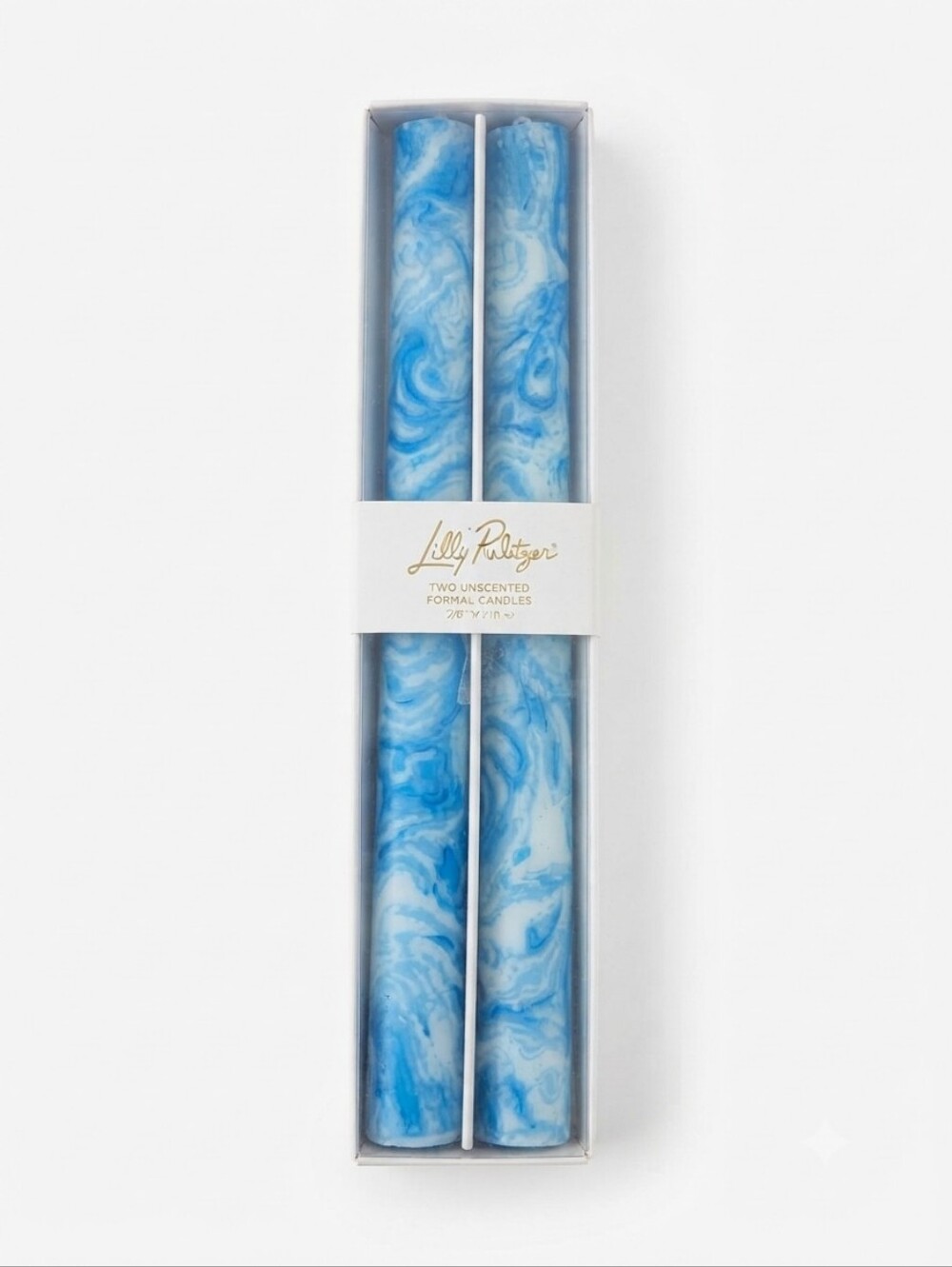 NIB Lilly Pulitzer Blue & White Marble Swirl Unscented Formal Taper Candles Set